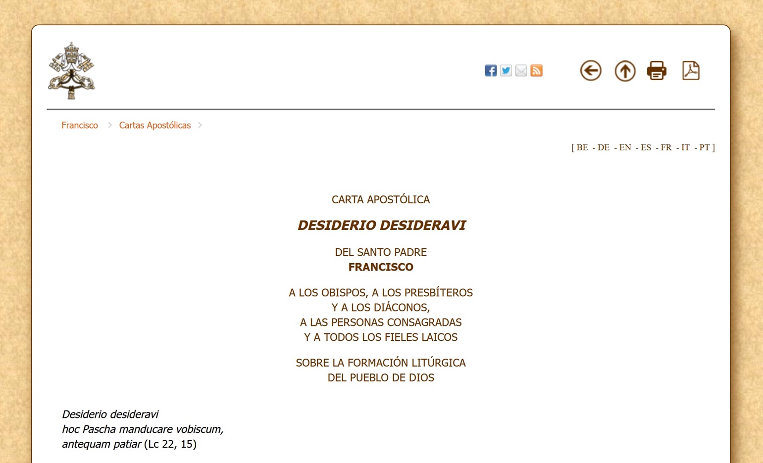 Featured image for “Introducción a la carta apostólica «Desiderio desideravi»”